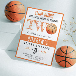 Cute Watercolor Rookie Basketball 2:a födelsedagen Inbjudningar