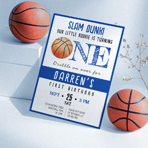 Cute Watercolor Rookie Basketball Boy 1st Birthday Inbjudningar
