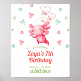 Cute Watercolor Rosa Axolotl Birthday Signing Poster