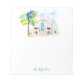 Cute Watercolor Rosa Beach House Note-Dynor Anteckningsblock