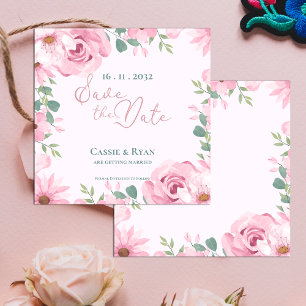 Cute Watercolor Rosa Blommigt Bröllop spara datum