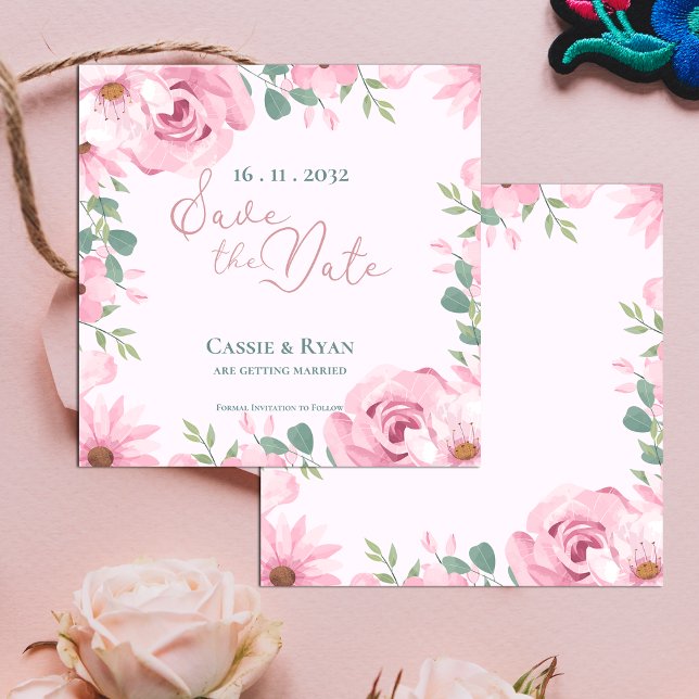 Cute Watercolor Rosa Blommigt Bröllop spara datum (Cute Watercolor Pink Floral Wedding Save the Date)
