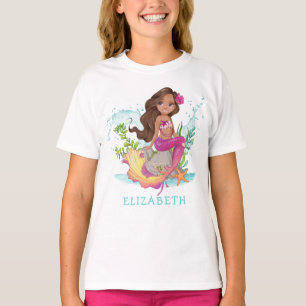 Cute Watercolor Rosa Brown Sjöjungfru Birthday T Shirt