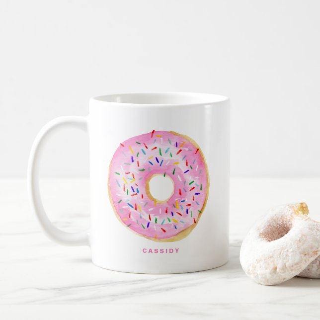 Cute Watercolor Rosa Donut Sprinkles Personlig Kaffemugg (Med munk)