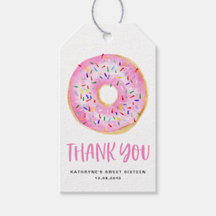 Cute Watercolor Rosa Donut Sweet sixteen Presentetikett