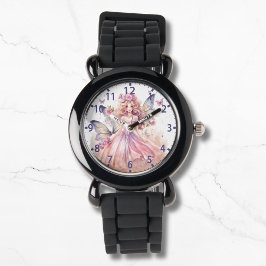 Cute Watercolor Rosa Fairy Girly Butterflies Armbandsur