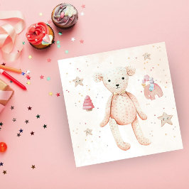 Cute Watercolor Rosa Flicka Leksak Bear Pappersservett