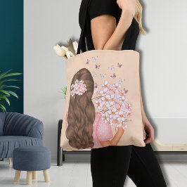 Cute Watercolor Rosa Flowers Monogram för henne Tygkasse