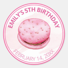 Cute Watercolor Rosa Macaroon Birthday Runt Klistermärke