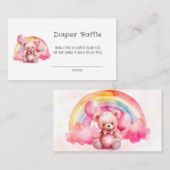 Cute Watercolor Rosa Nalle Diaper Raffle Visitkort (Fram/baksida)