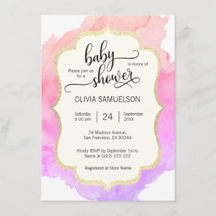 Cute Watercolor Rosa Peach Lila GIRL Baby Shower Inbjudningar