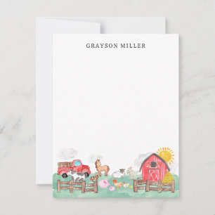 Cute Watercolor Rustic Barnyard Boskap Kids Anteckningskort