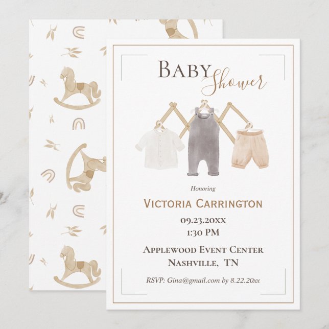 Cute Watercolor RustIc Simple Baby Shower Inbjudningar (Fram/baksida)