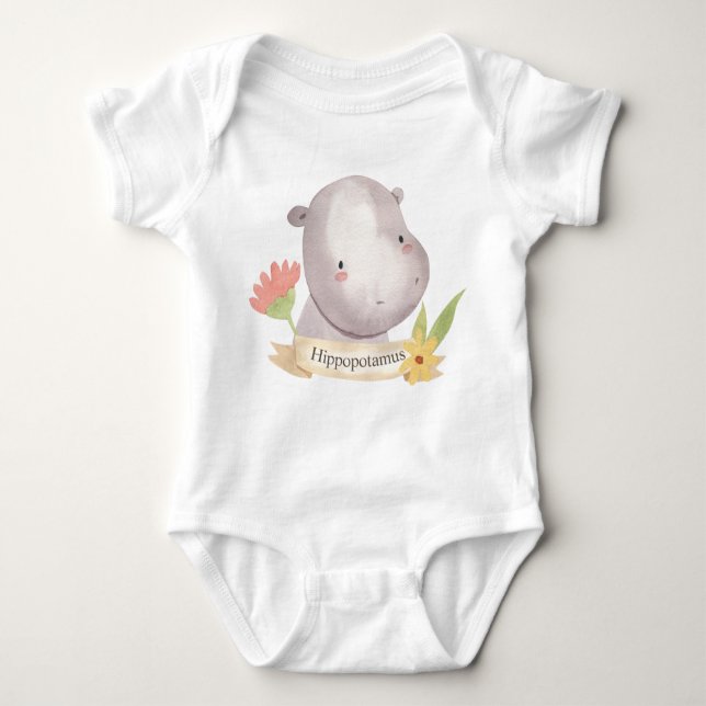 Cute Watercolor Safari Animal Baby Hippopotamus T Shirt (Framsida)