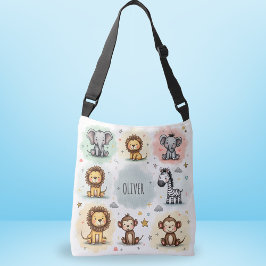 Cute Watercolor Safari Animal Doodles Axelväska