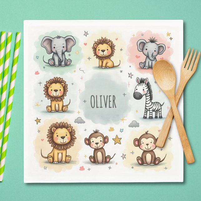 Cute Watercolor Safari Animal Doodles Pappersservett (Skapare uppladdad)