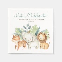 Cute Watercolor Safari Animal Friends Birthday Pappersservett