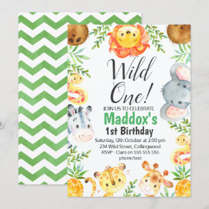 Cute Watercolor Safari Animals Birthday Call Inbjudningar