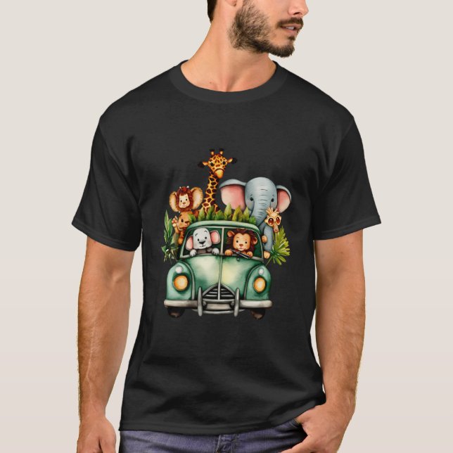 Cute Watercolor Safari Animals T Shirt (Framsida)