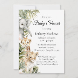 Cute Watercolor Safari Baby Animals Baby Shower Inbjudningar