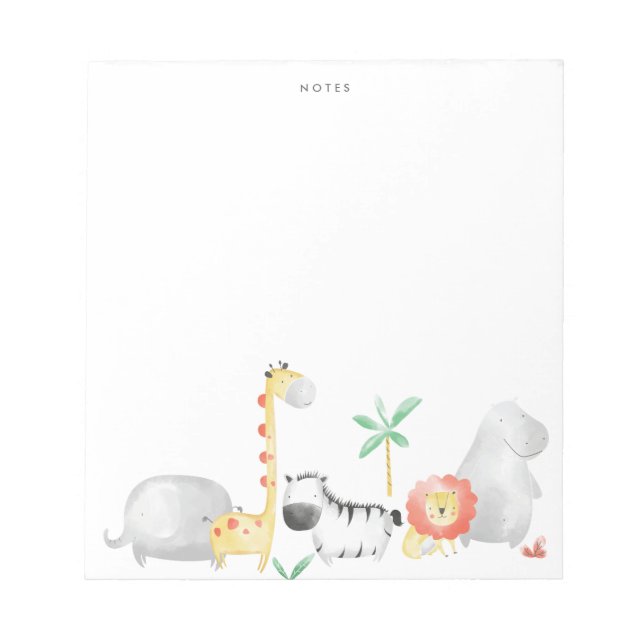 Cute Watercolor Safari Friends Tropical Anteckningsblock (Framsida)