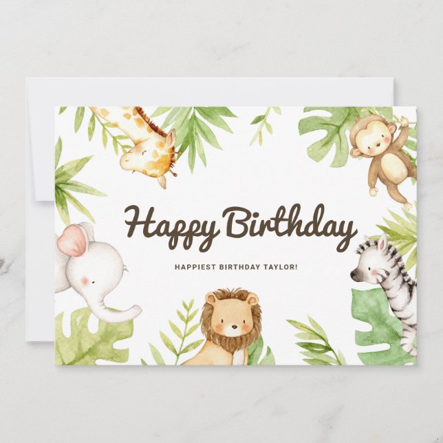 Cute Watercolor Safari Friends Tropical Birthday (Framsida)