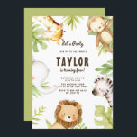 Cute Watercolor Safari Friends Tropical Birthday Inbjudningar<br><div class="desc">Familjen inbjudan och vänner till din barn med den här tropiska safari-vänninbjudan. Den har söta vattenfärgsillustrationer av en baby-giraff, apa, elefant, lejon och zebra med accent för tropiska löv. Anpassa genom att lägga till din händelseinformation. Du kan anpassa baksidan av inbjudan ytterligare genom att lägga till ett foto eller någon...</div>