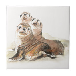 Cute Watercolor Sälar Animal Kakelplatta