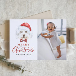 Cute Watercolor Santa Malese Hund Photo jul Helgkort