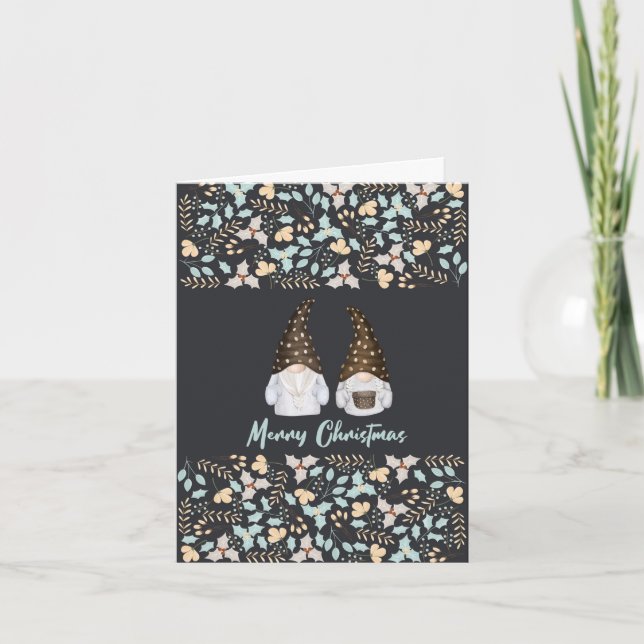 Cute Watercolor Scandi Gnomes God jul Card Kort (Framsida)