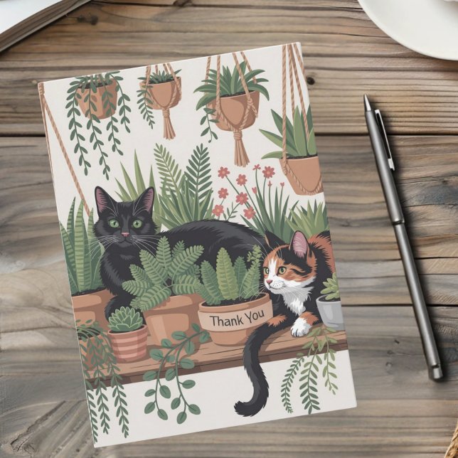 Cute Watercolor Script Botanical Cat Tack Kort (Skapare uppladdad)