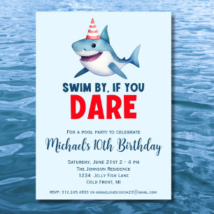 Cute Watercolor Shark Bassäng Party Birthday Inbjudningar