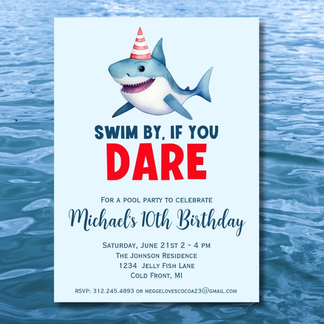 Cute Watercolor Shark Bassäng Party Birthday Inbjudningar (Skapare uppladdad)