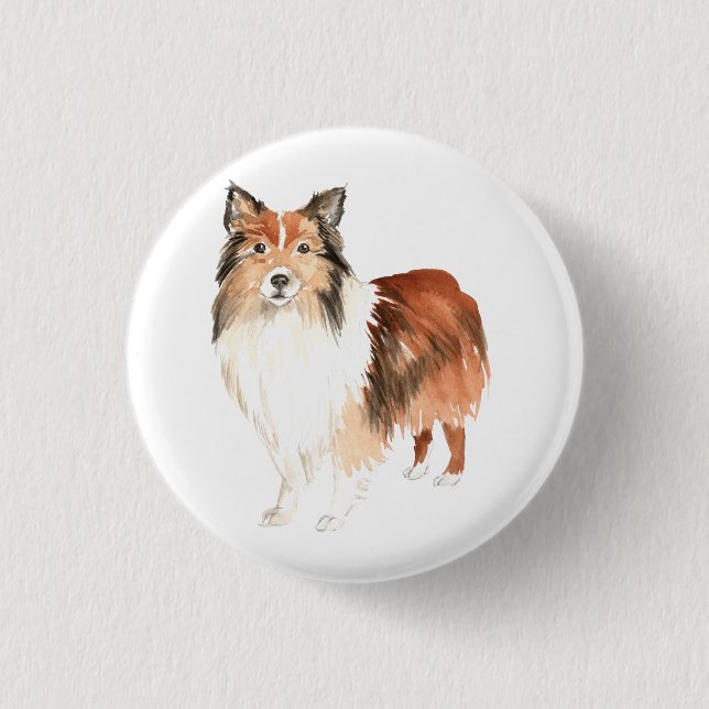 Cute Watercolor Shetland Sheepdog Knapp (Framsida)