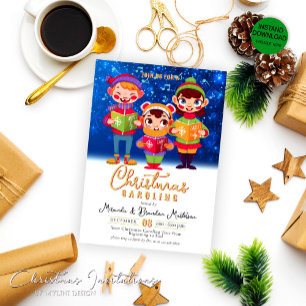 Cute Watercolor Singers jul Caroling Inbjudningar