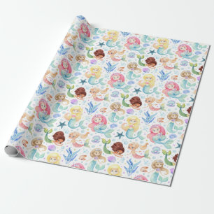 Cute Watercolor Sjöjungfruars under Sea Presentpapper