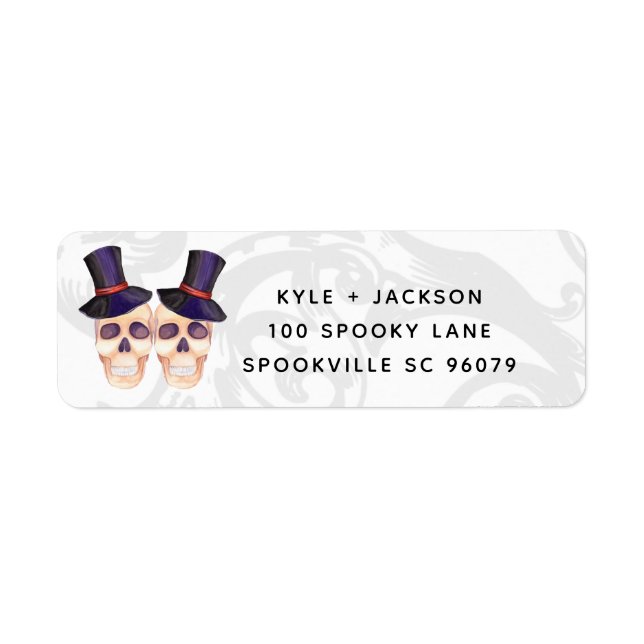 Cute Watercolor Skeleton lite Halloween Returadress Etikett (Framsidan)