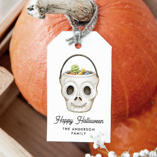 Cute Watercolor Skull Treat Bucket Halloween Presentetikett