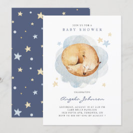 Cute Watercolor Sleeping Baby Fox Baby Shower Inbjudningar