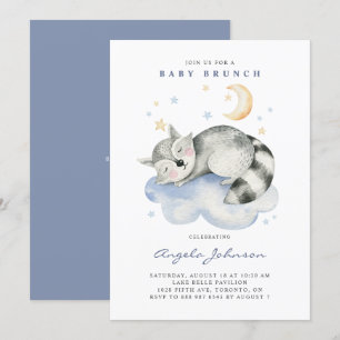 Cute Watercolor Sleeping Raccoon Baby Brunch Inbjudningar