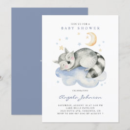 Cute Watercolor Sleeping Raccoon Baby Shower Inbjudningar