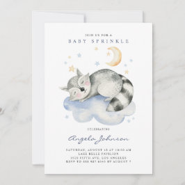 Cute Watercolor Sleeping Raccoon Baby Sprinkle Inbjudningar
