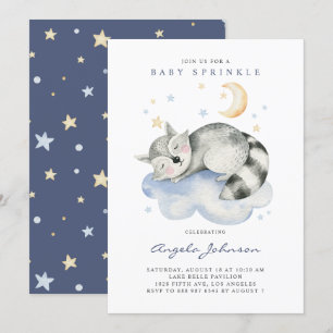 Cute Watercolor Sleeping Raccoon Baby Sprinkle Inbjudningar