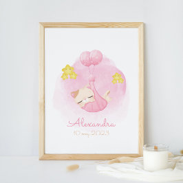 Cute Watercolor Sleeping Rosa Nursery Art Poster