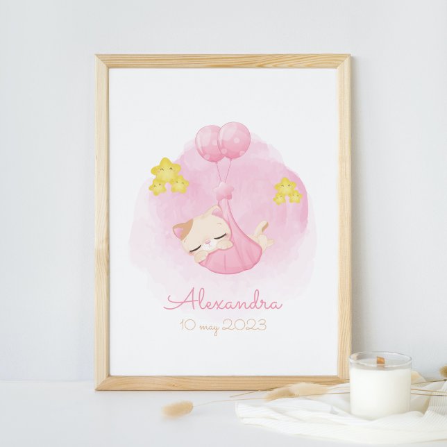 Cute Watercolor Sleeping Rosa Nursery Art Poster (Skapare uppladdad)