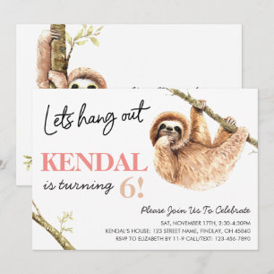 Cute Watercolor Sloth Låt oss ut från födelsedag Inbjudningar