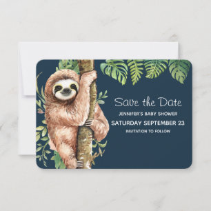 Cute Watercolor Sloth och Tropical Löv Spara Datumet