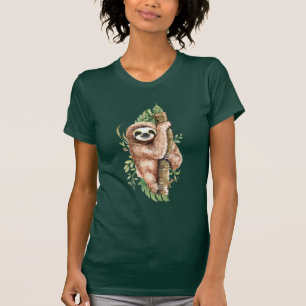 Cute Watercolor Sloth och Tropical Löv T Shirt