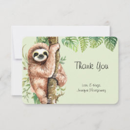 Cute Watercolor Sloth och Tropical Löv Tack Kort