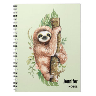 Cute Watercolor Sloth & Tropical Löv Anteckningsbok